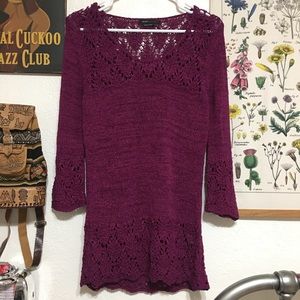 BCBG Burgundy Crochet Knit Sweater